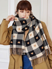 Casual Contrast Color Heart Plaid Jacquard Shawl&Scarf