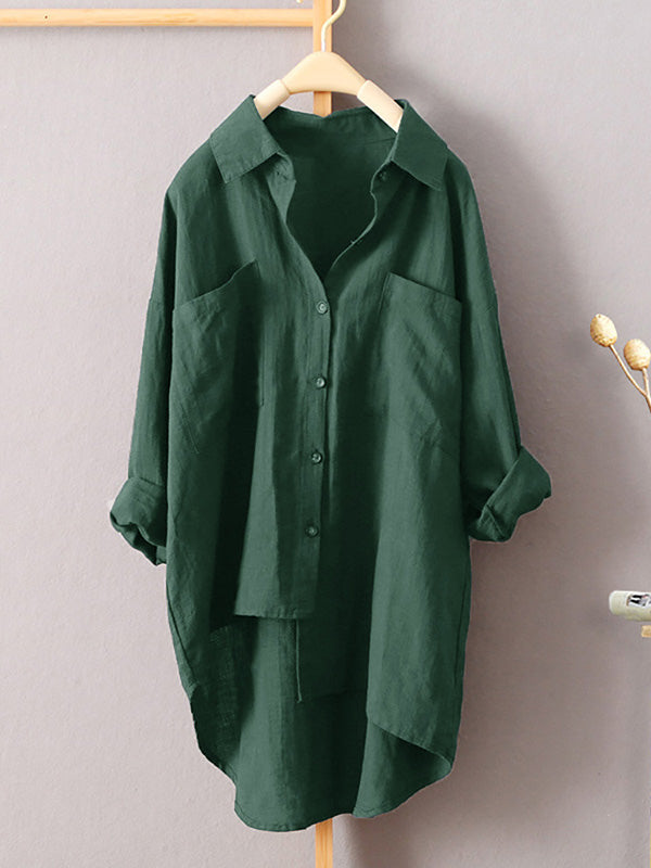 Original Solid Irregularity Lapel Shirt Blouse Tops