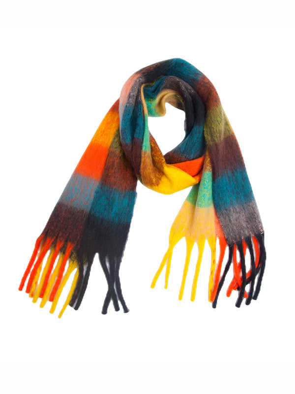 Keep Warm Multi-Colored Plaid Tasseled Thick Shawl&Scarf