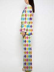 Buttoned Pockets Printed Shoulder Pad Long Sleeves Loose Notched Collar Outerwear Blazer