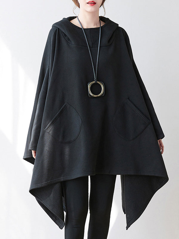 Casual Plus Size Irregularity Batwing Sleeves Solid Color Hoodies