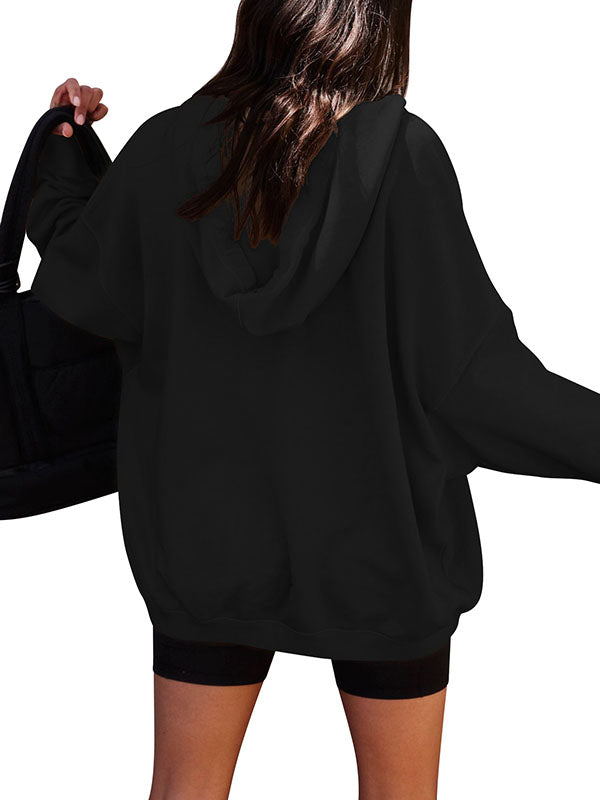 Solid Color Split-Joint Batwing Sleeves Loose Hooded Hoodies Tops
