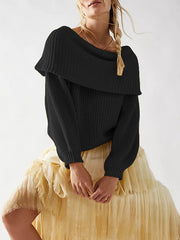 Solid Color Split-Joint Long Sleeves Loose Round-Neck Sweater Tops