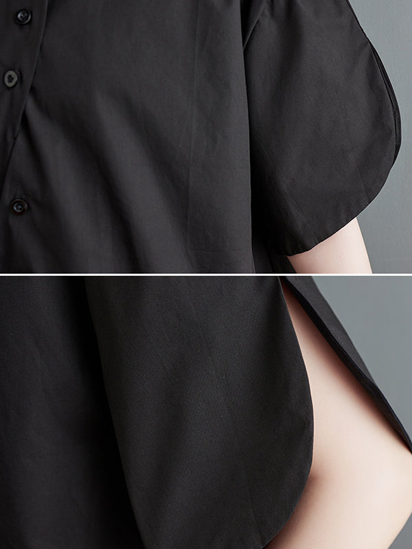 Solid Color Irregular clipping Lapel Shirts Tops