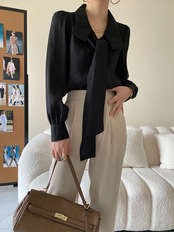 Urban Loose Long Sleeves Solid Color Lapel Collar Blouses
