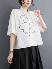 Floral Printed Loose Short Sleeves Lapel Blouses