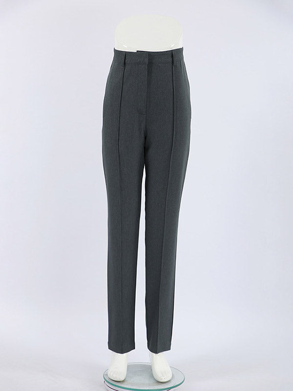 Pleated Solid Color Split-Joint High Waisted Trousers Suit Pants