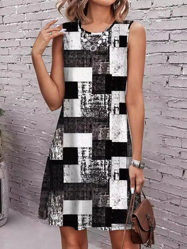 Plaid Sleeveless Round-Neck Mini Dresses