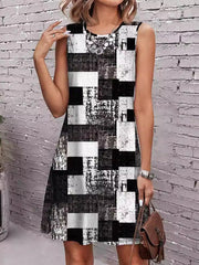 Plaid Sleeveless Round-Neck Mini Dresses