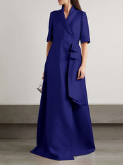 Loose Solid Color Split-Joint V-Neck Maxi Evening Dresses