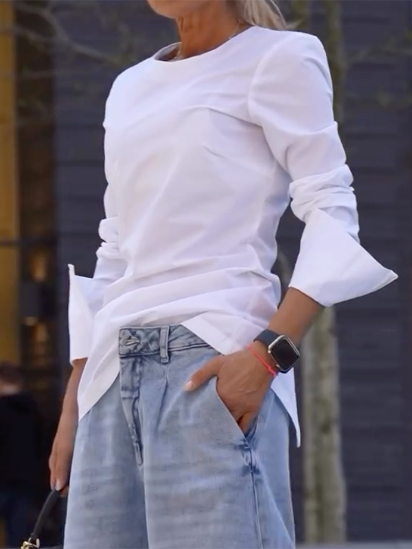Solid Color Long Sleeves Loose Round-neck T-Shirts Tops