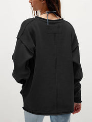 Solid Color Split-Joint Long Sleeves Loose Round-neck Sweater Tops