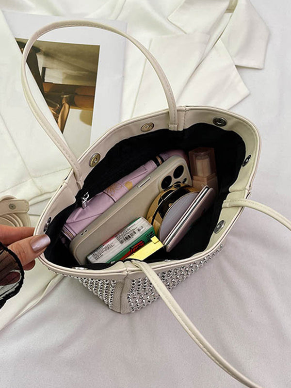 Rhine Stones Shiny Split-Joint Zipper Handbags Crossbody Bags
