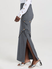 Asymmetric Buttoned Split-Joint Split-side Zipper High Waisted Skirts Bottoms