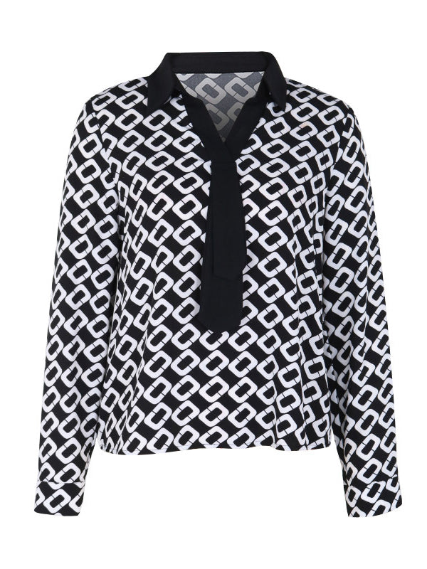 Printed Long Sleeves Loose Lapel Blouses&Shirts Tops