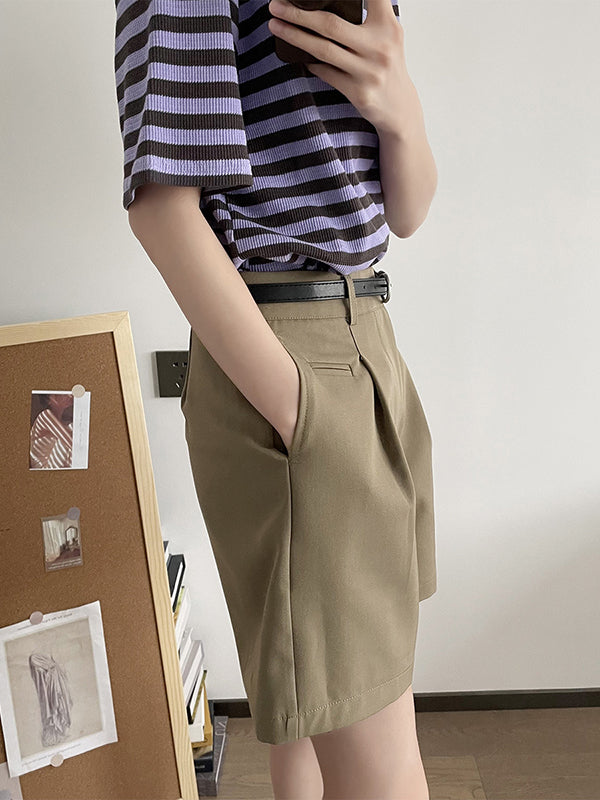 Pleated Split-Joint High Waisted Loose Shorts