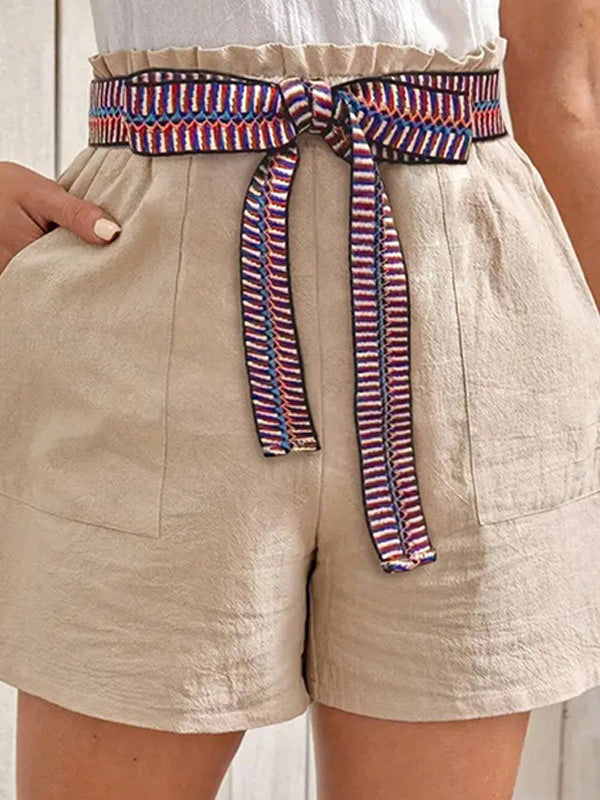 Split-Joint Tied Waist High Waisted Loose Shorts