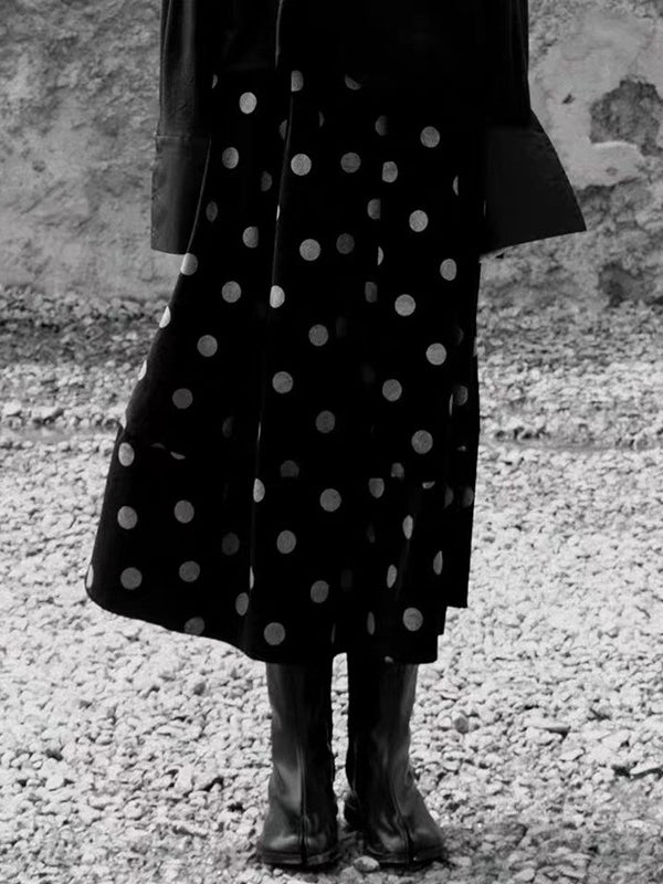 Elastics Polka-Dot Printed Split-Joint High Waisted Loose Skirts