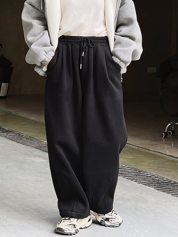 Casual Loose Wide Leg Drawstring Solid Color Pants