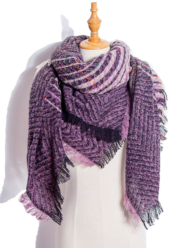 Fringed Keep Warm Plaid Triangle Shawl&Scarf