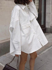 Split-Joint Striped Irregular Clipping Long Sleeves Lapel Blouses