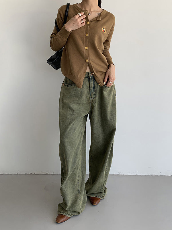 Pleated Split-Joint High Waisted Loose Jean Pants Bottoms