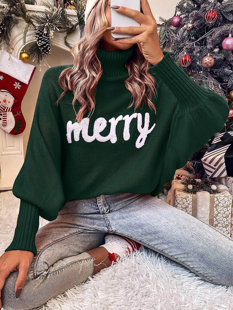 Contrast Color Printed Split-Joint Long Sleeves Loose High Neck Sweater Tops