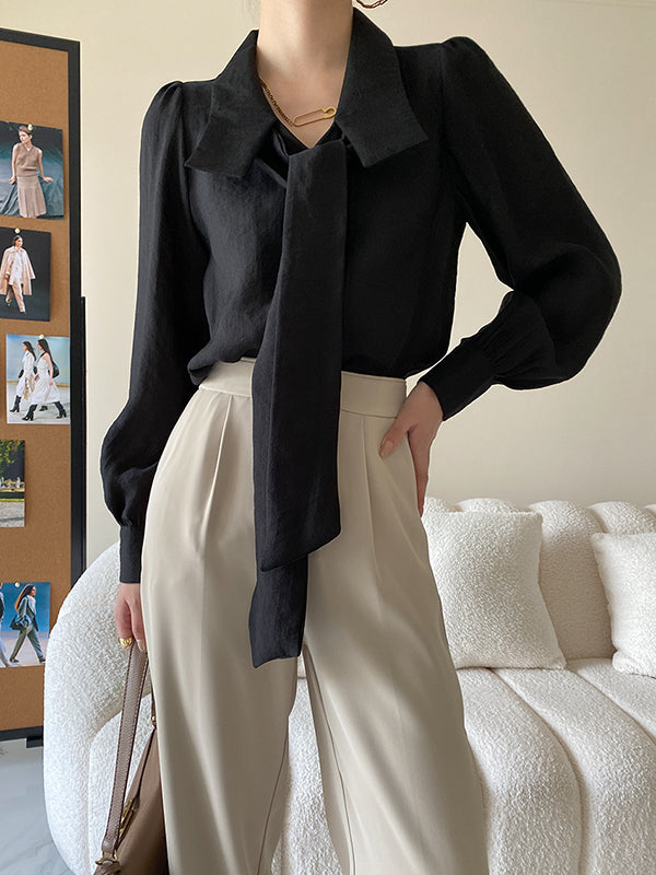Urban Loose Long Sleeves Solid Color Lapel Collar Blouses