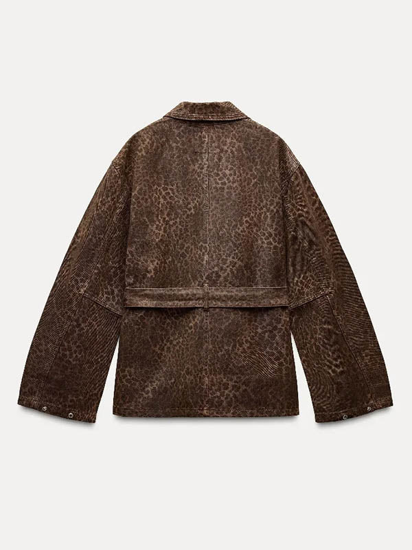 Leopard Tied Waist Long Sleeves Loose Blouses&shirts Tops