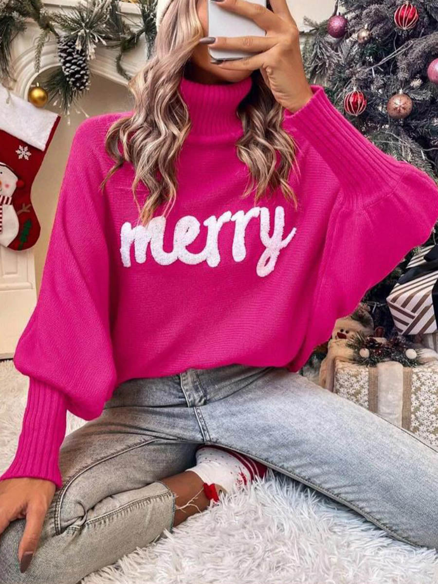 Contrast Color Printed Split-Joint Long Sleeves Loose High Neck Sweater Tops
