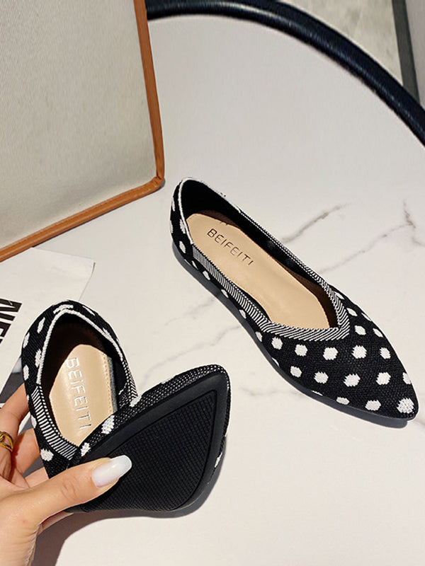 Contrast Color Pointed-Toe Polka-Dot V-Cut Low Heels Flat Shoes