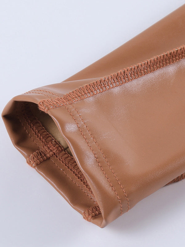 Solid Color Zipper Long Sleeves Stand Collar Outerwear