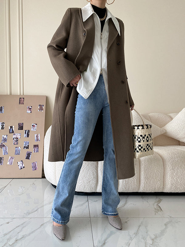 Long Sleeves Solid Color Zipper Lapel Collar Blouses