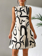 Contrast Color Printed A-line Sleeveless Mini Dresses