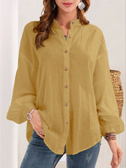 Buttoned Long Sleeves Loose Mock Neck Blouses&Shirts Tops