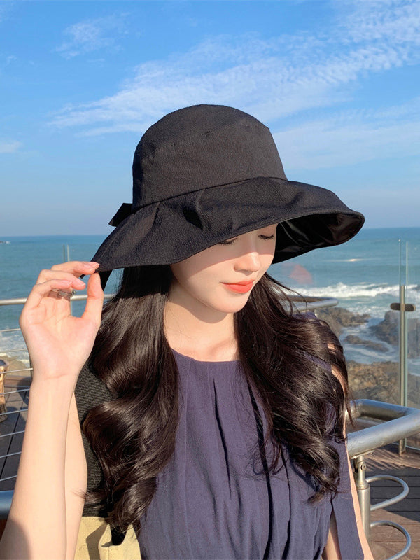Bowknot Pleated Split-Joint Sun Hat Fisherman Hat