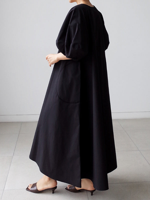 Original Bishop Sleeve Solid Color Midi Dress