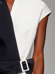 Contrast Color Split-Joint Loose Short Sleeves V-neck T-shirts