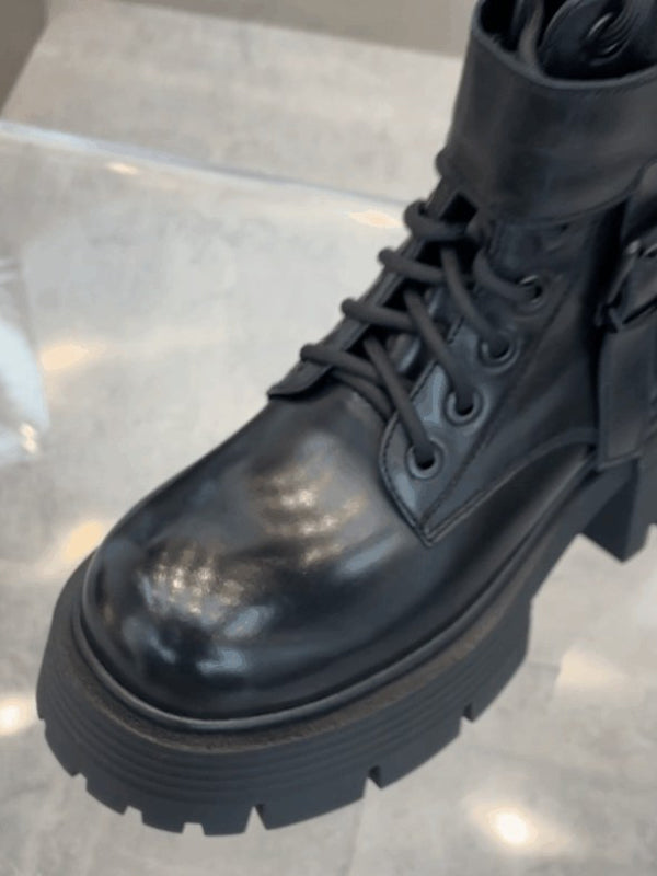 Buckle Lace-Up Round-Toe Solid Color Split-Joint Dr. Martens Boots Boots