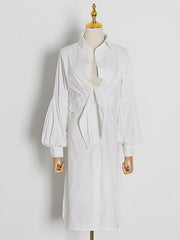 Simple Flared Sleeves Loose Solid Color Lapel Collar Midi Dresses