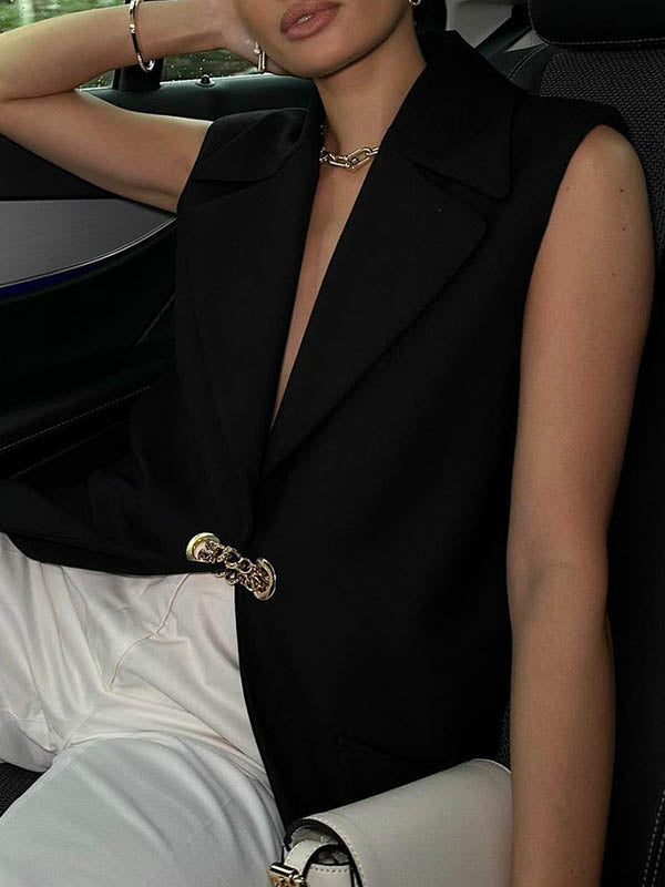 Loose Sleeveless Split-Joint Deep V-Neck Vest Outerwear