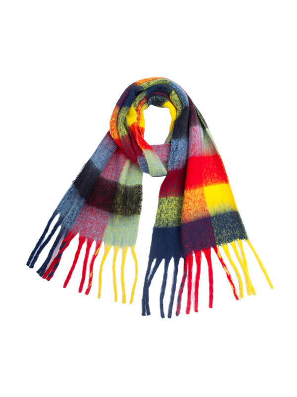 Keep Warm Multi-Colored Plaid Tasseled Thick Shawl&Scarf