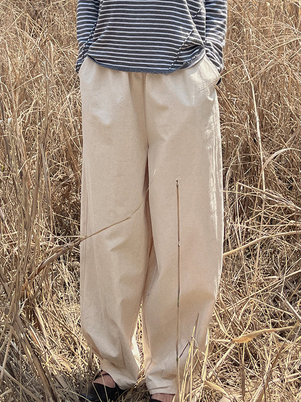 Elasticity High-Waisted Pleated Solid Color Split-Joint Harem Pants Loose Trousers Pants
