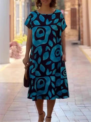 Floral Printed Split-Joint Loose Plus Size Round-Neck Midi Dresses