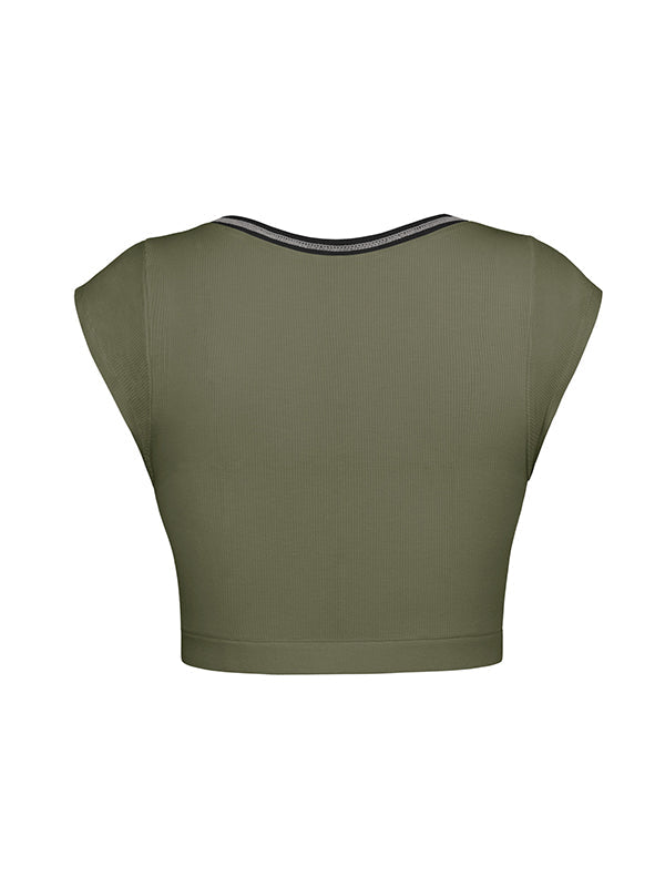 Split-Joint Cap Sleeve Skinny Deep V-Neck Vest Top