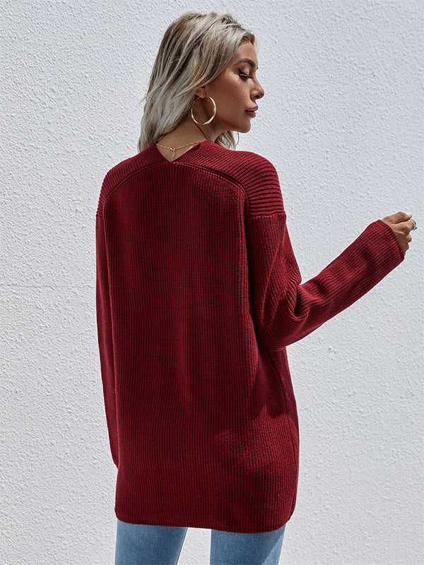 Casual Loose Solid Color V-Neck Sweater Tops