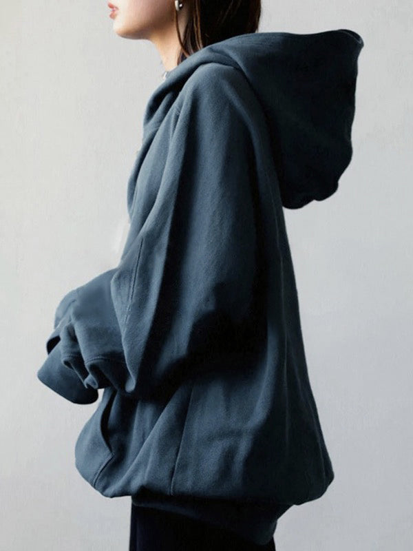 Solid Color Zipper Hooded Long Sleeves High-neck Outerwear Jackets