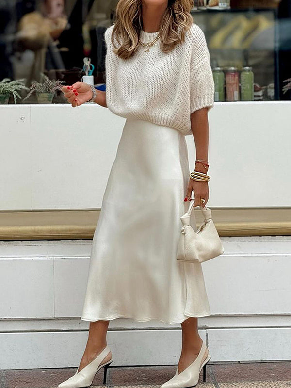 Solid Color Split-Joint A-Line Loose Skirts Bottoms