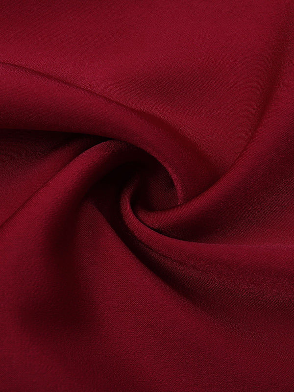 Pleated Solid Color Split-Joint Loose Puff Sleeves Stand Collar Blouses
