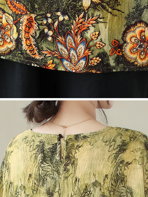 Printed Loose Short Sleeves Round-Neck T-Shirts Tops